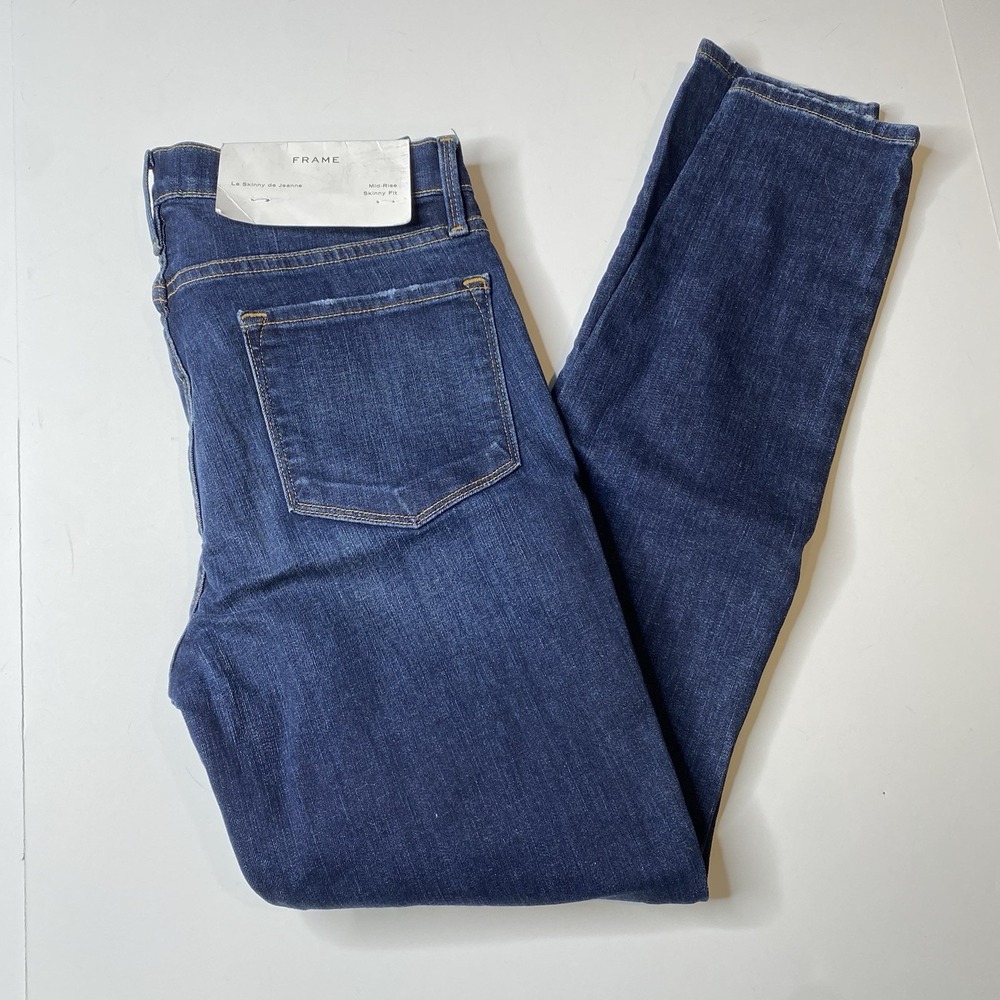 NWT FRAME Denim Le Skinny De Jeanne‎ in Wriley Mid Rise Dark Distressed Sz 30